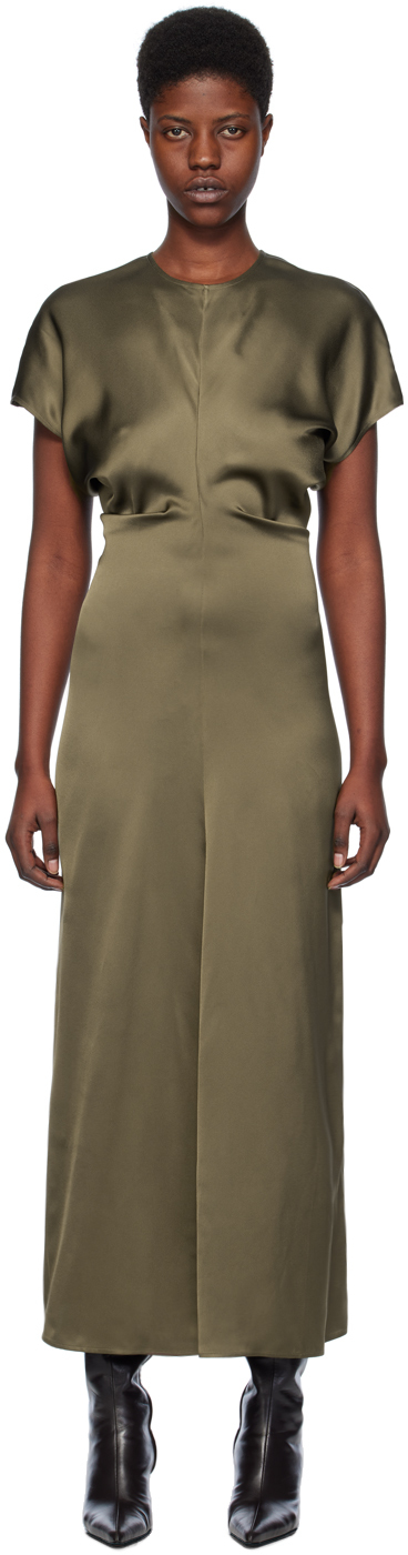 Shop Totême Khaki Slouch Waist Maxi Dress In 090 Bay Leaf