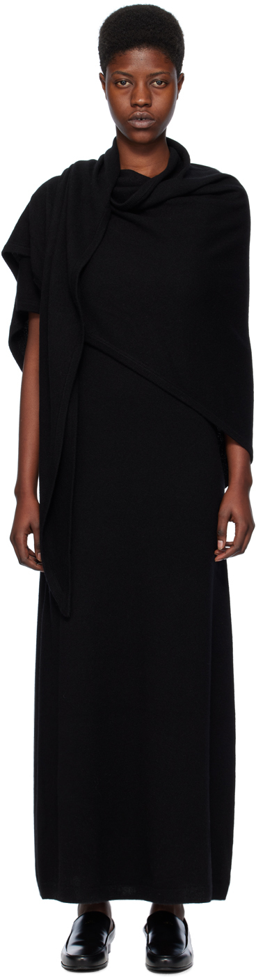 TOTEME: Black Shawl Maxi Dress | SSENSE Canada