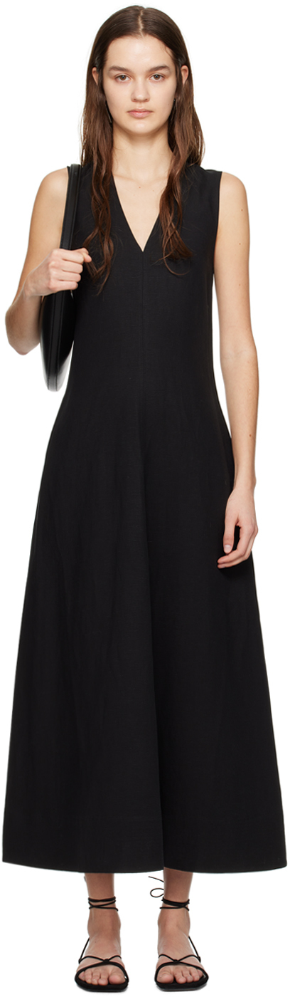Shop Totême Black V-neck Maxi Dress In 001 Black