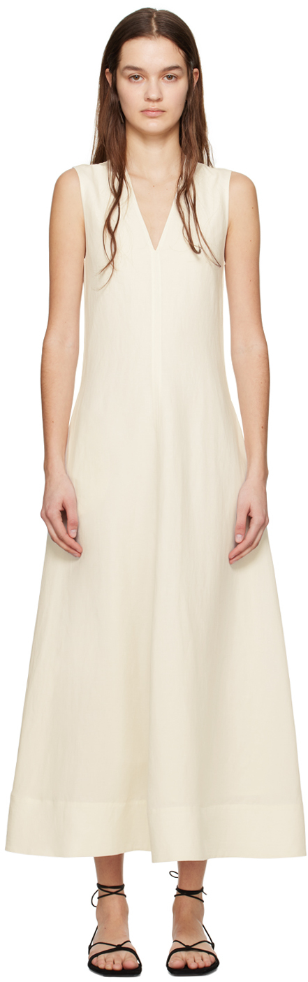 Shop Totême Off-white V-neck Maxi Dress In 059 Off White