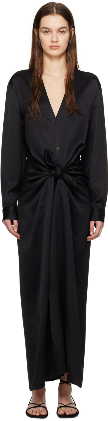 Shop Totême Black Knot Maxi Dress In 001 Black