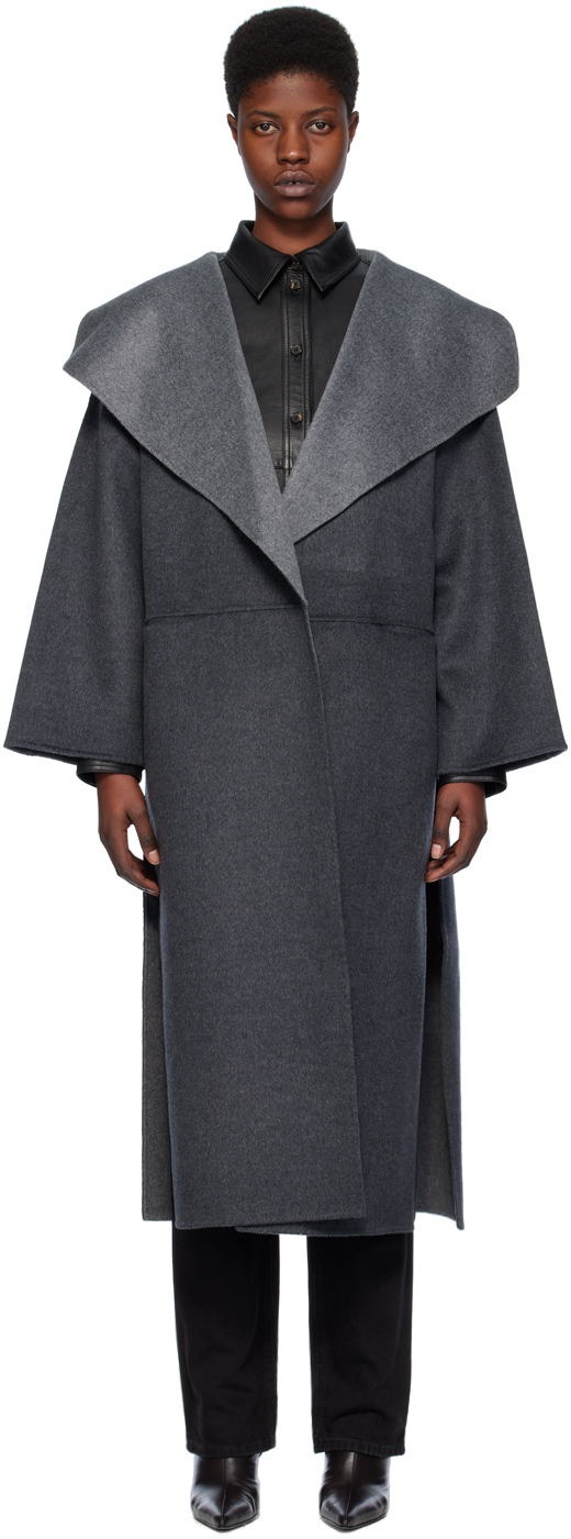 Shop Totême Gray Two-tone Coat In 083 Dark Grey Melang