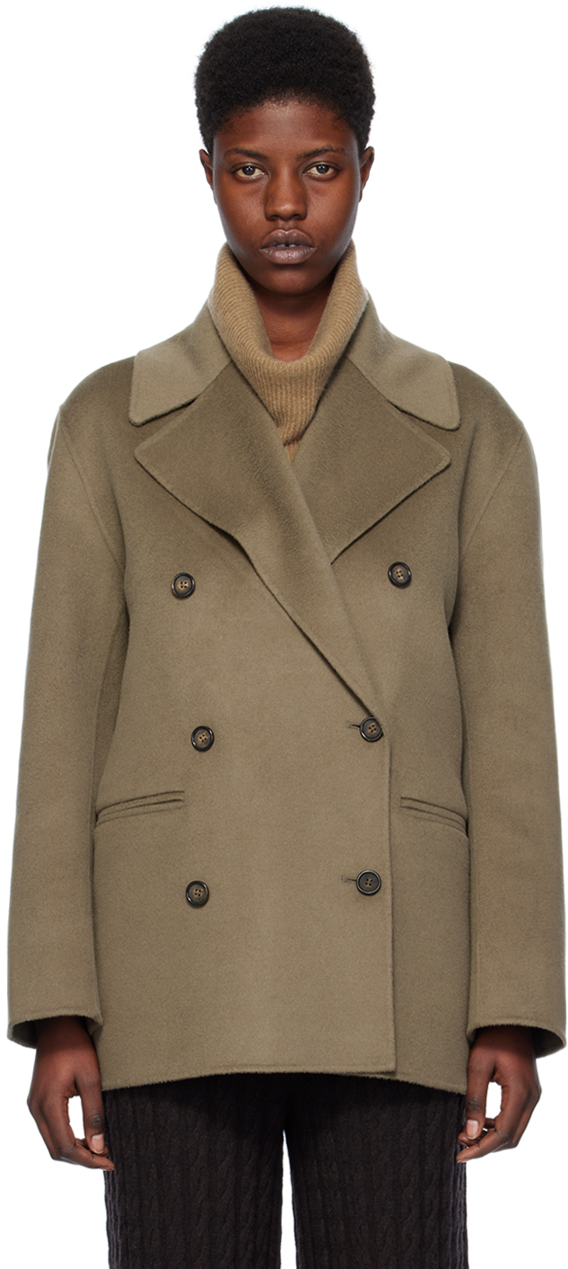 Totême Grey Double-faced Peacoat In 093 Concrete