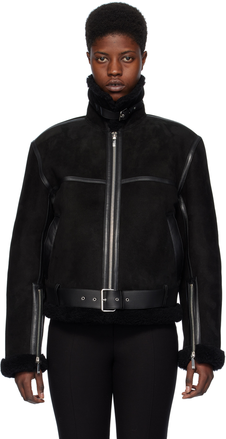 Shop Totême Black Aviator Leather Jacket In 001 Black