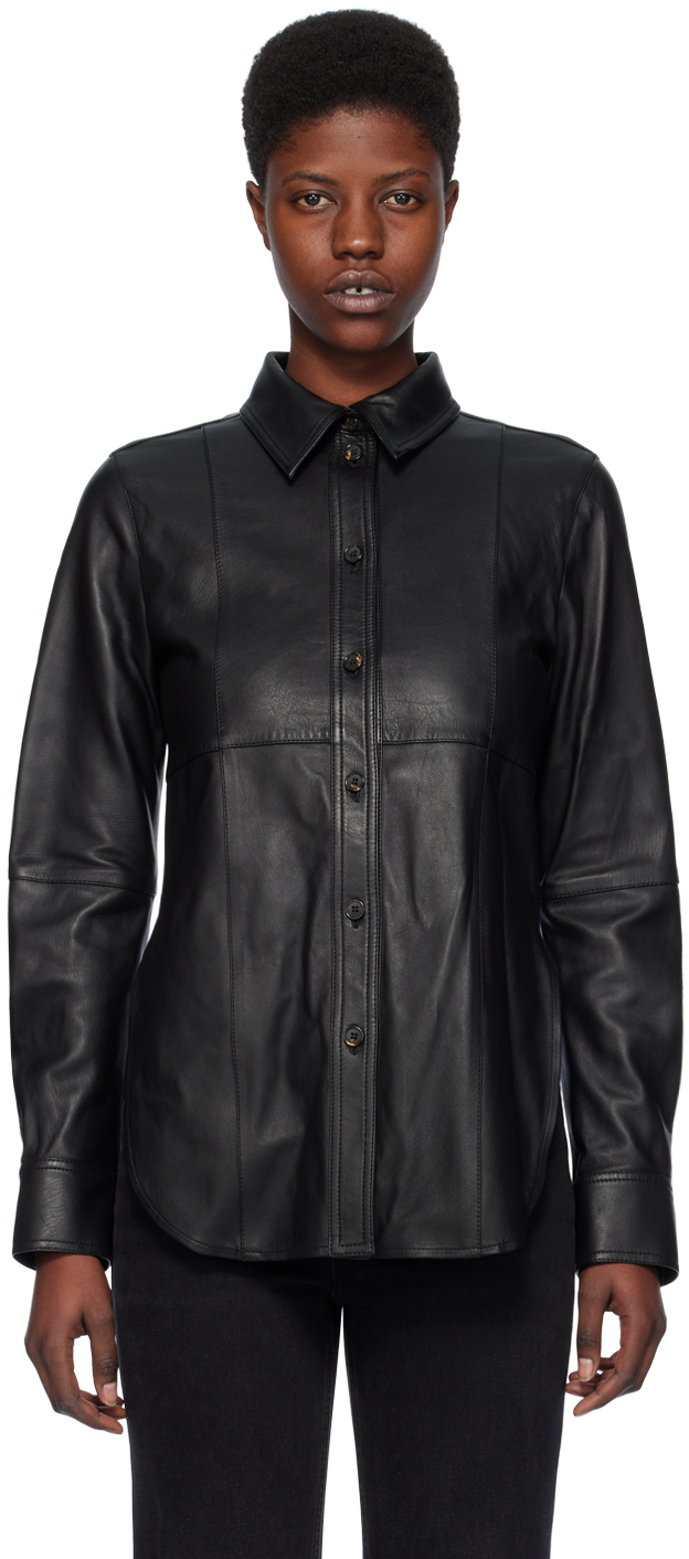 Shop Totême Black Slim Leather Shirt In 001 Black