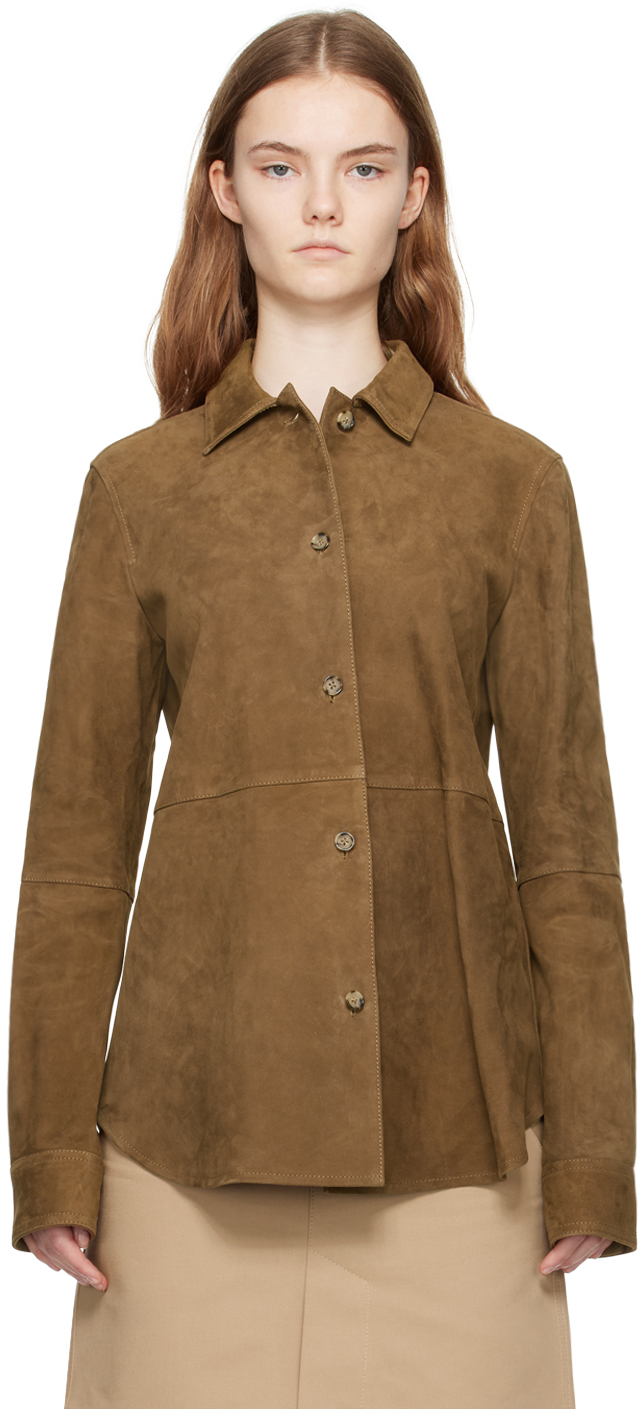 Shop Totême Taupe Soft Suede Jacket In 104 Tobacco