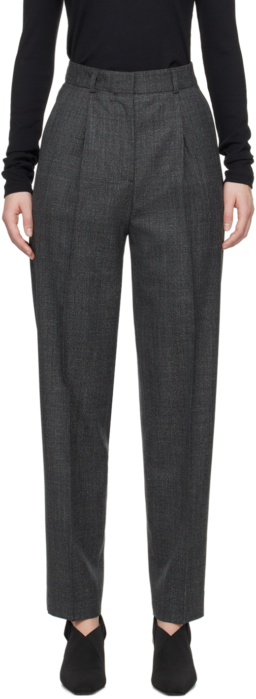 Shop Totême Gray Single-pleat Trousers In 163 Black Melange