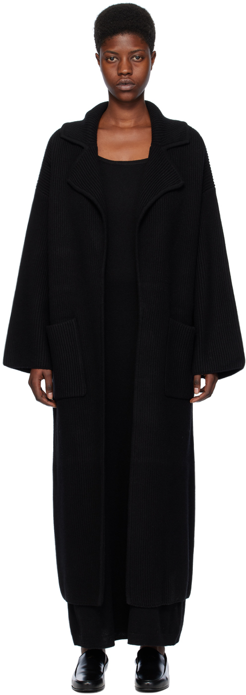 Shop Totême Black Rib Coat In 001 Black