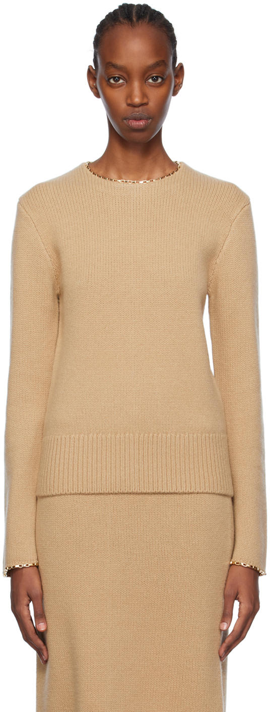 Shop Totême Tan Chain-edge Wool Sweater In 091 Biscuit