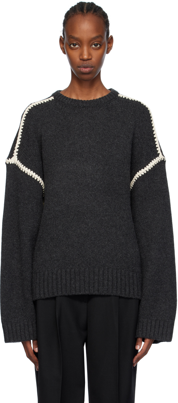 TOTEME: Gray Embroidered Sweater | SSENSE