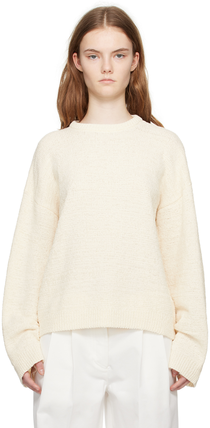Shop Totême Off White Crewneck Sweater In 055 Cream