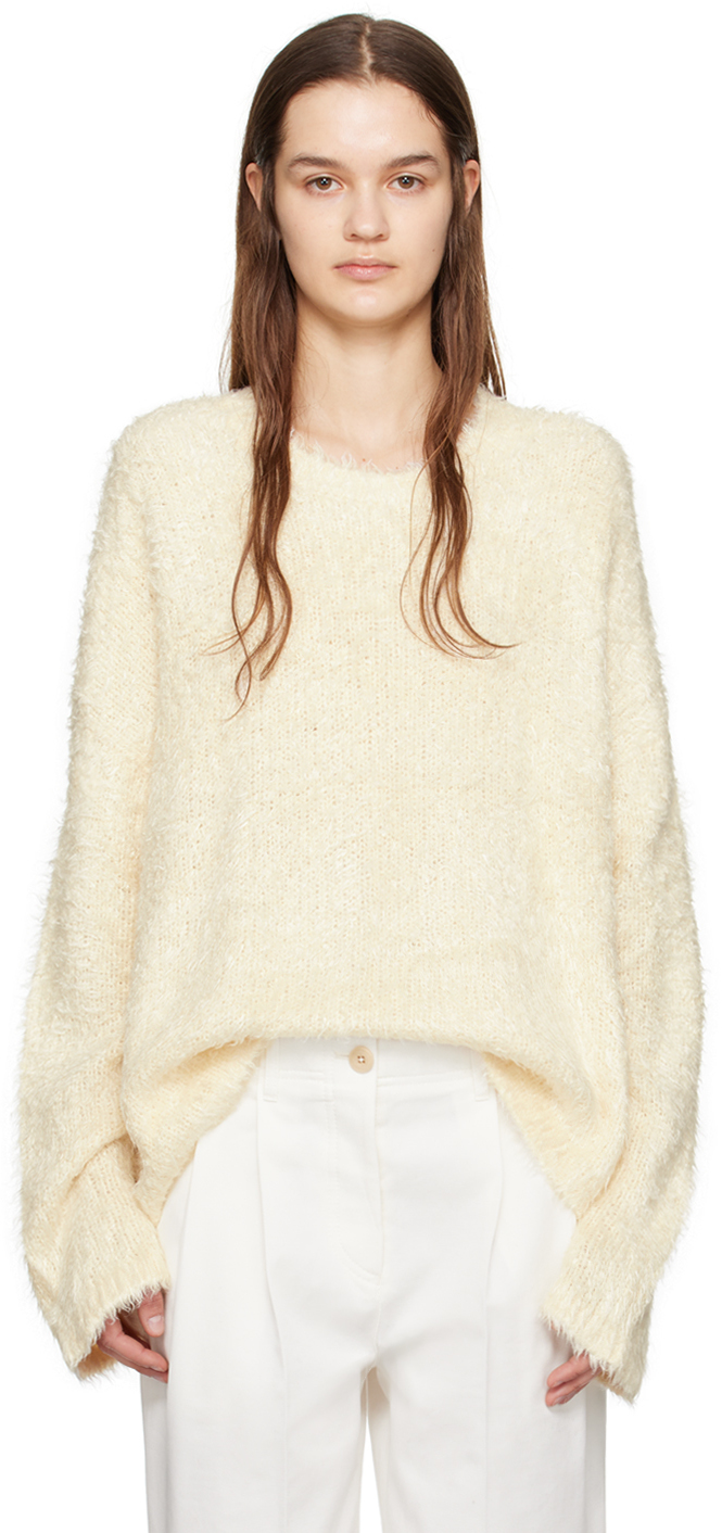 Shop Totême Off-white Crewneck Sweater In 055 Cream