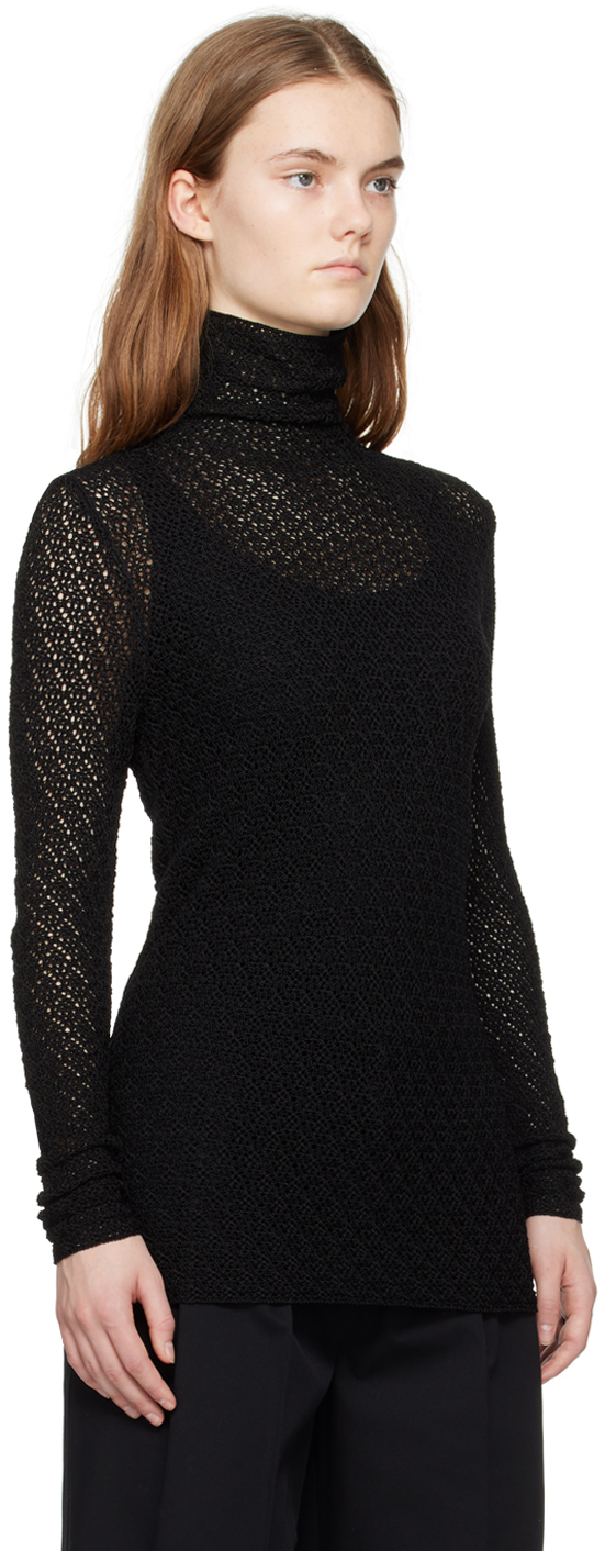 Totême Black Semi-sheer Turtleneck In 001 Black