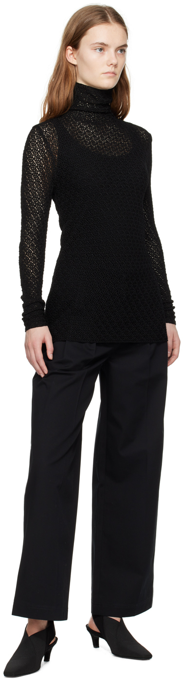 Totême Black Semi-sheer Turtleneck In 001 Black