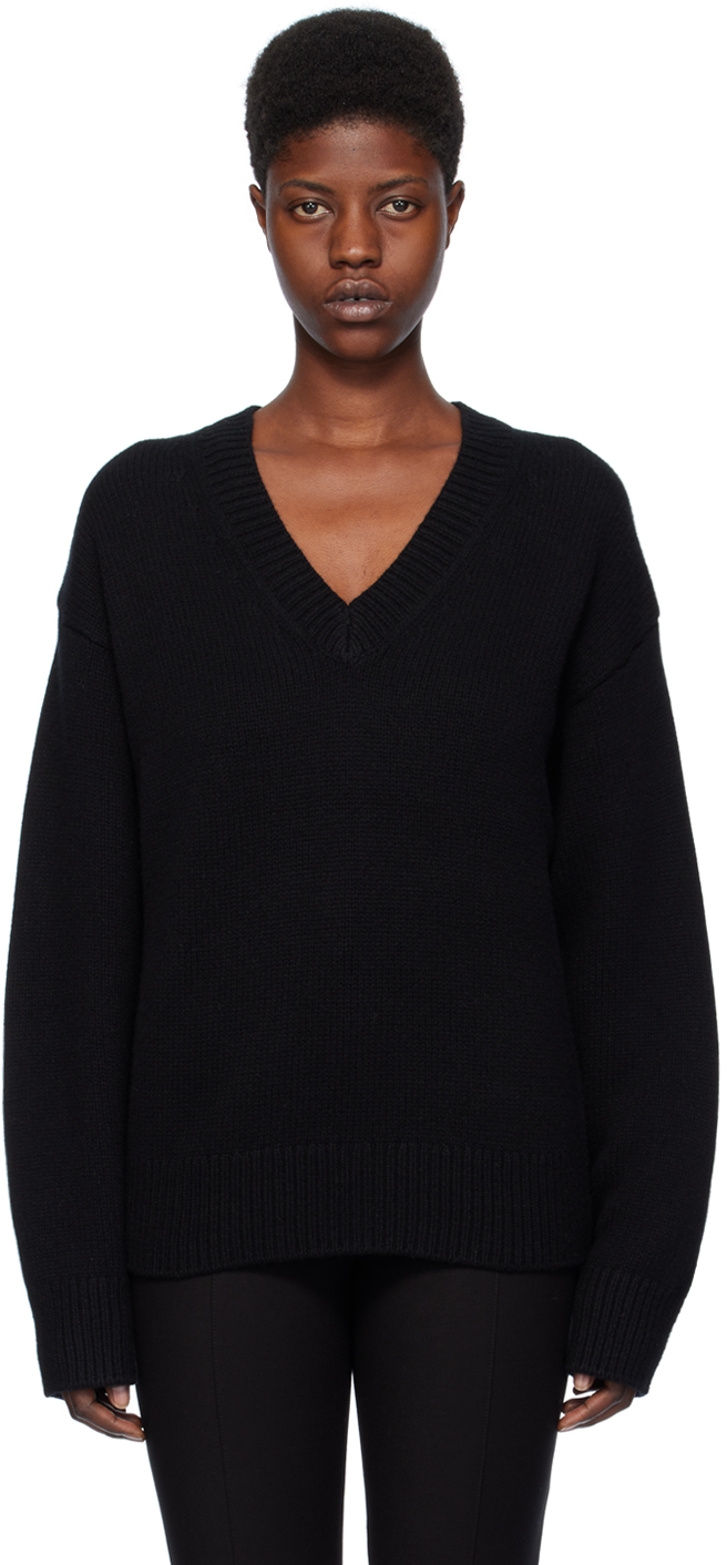 Shop Totême Black V-neck Sweater In 001 Black