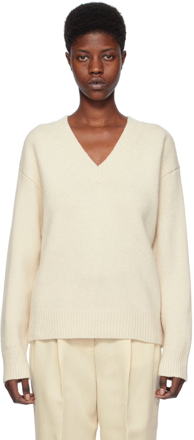 Shop Totême White V-neck Sweater In 007 Snow