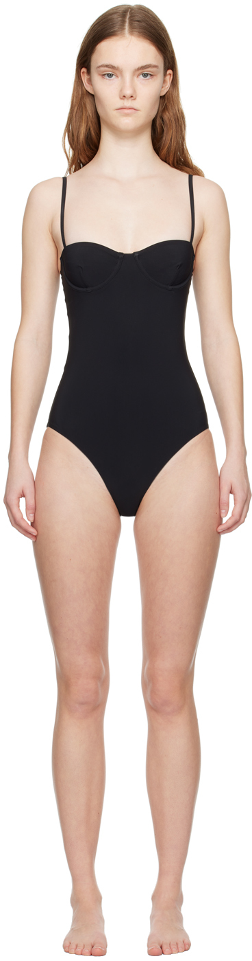 Shop Totême Black Bra One-piece Swimsuit In 200 Black