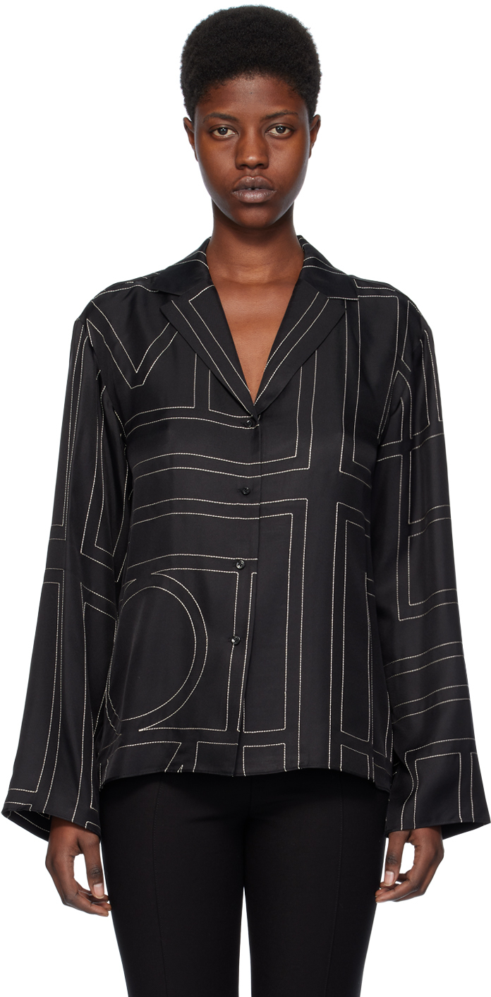 Shop Totême Black Monogram Pyjama Shirt In 925 Black Monogram