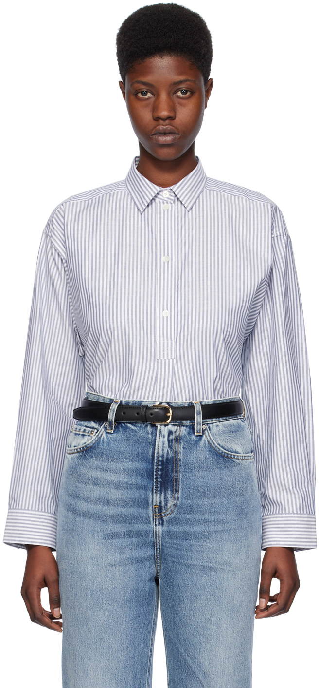 Shop Totême Blue & White Striped Shirt In 111 Blue/white