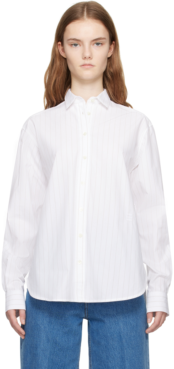 Shop Totême White Pinstripe Shirt In 115 White/ochre Pins