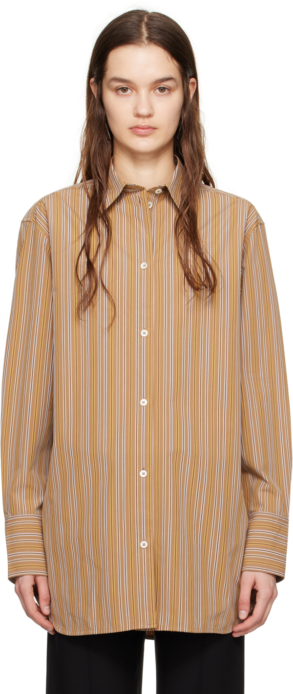 Shop Totême Brown Stripe Shirt In Caramel Multi Stripe