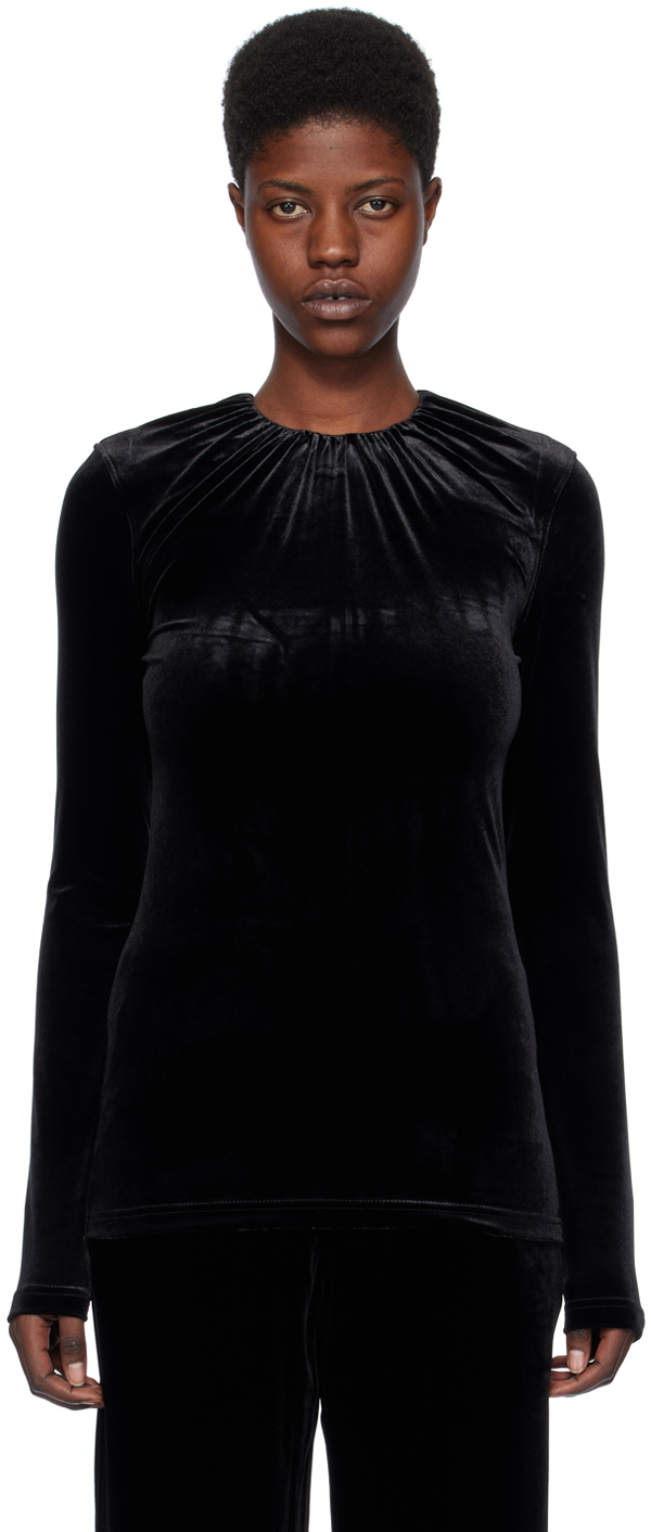 Totême Black Gathered Long Sleeve T-shirt In 001 Black