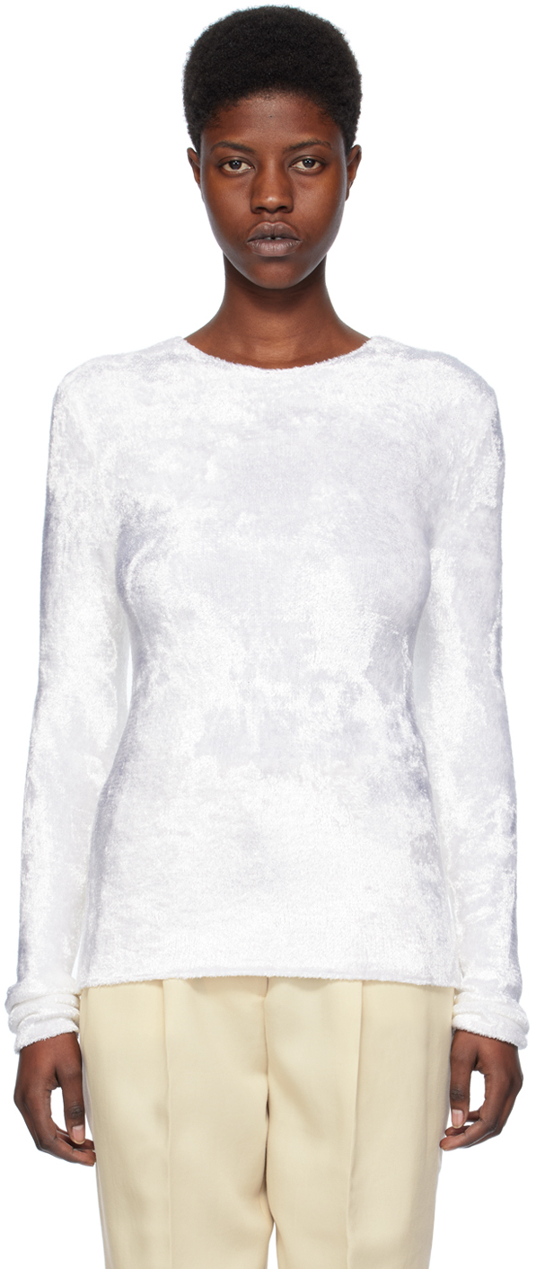 Totême White Slim Long Sleeve T-shirt In 047 White