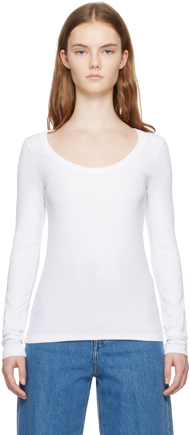 Shop Totême White Classic Long Sleeve T-shirt In 047 White