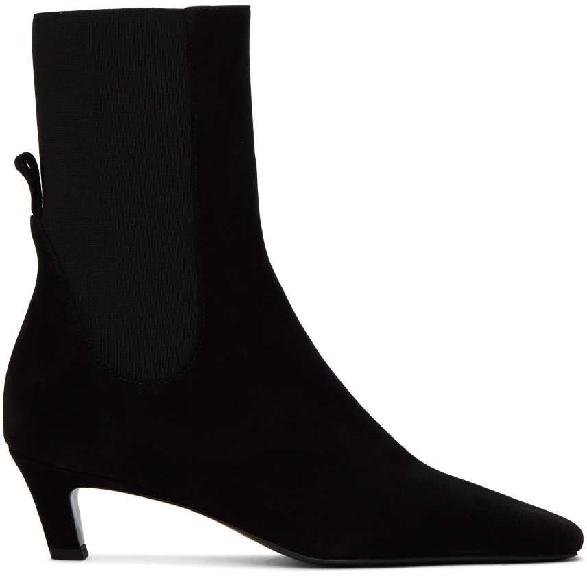 Shop Totême Black 'the Mid' Heel Suede Boots In 261 Black Suede
