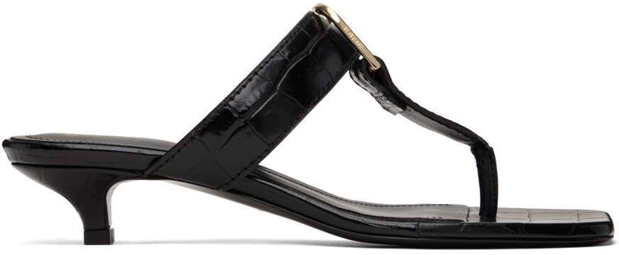Black 'The Belted Croco' Heeled Sandals