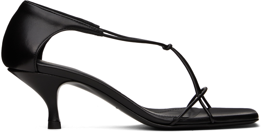Shop Totême Black 'the Leather Knot' Heeled Sandals In 001 Black