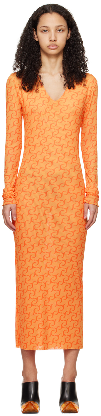Jade Cropper Orange Printed Midi Dress In 154 - Logo Orange