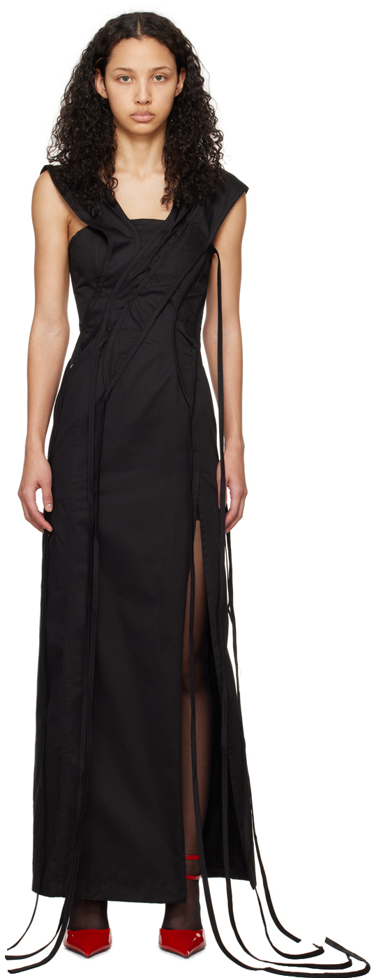 Jade Cropper Black Asymmetric Maxi Dress In 009 - Black