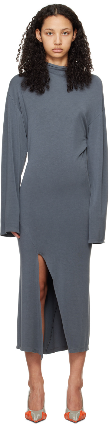 Jade Cropper Gray Vented Midi Dress In 207 - Dye Grey