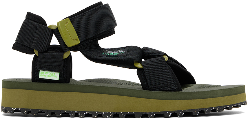 Suicoke Black & Khaki Depa-2cab-eco Sandals In Black/kombu