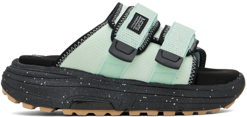 Shop Suicoke Green & Black Moto-run2 Sandals In Seafoam/ink