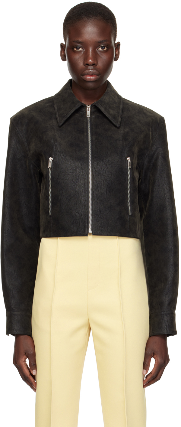 レクト RECTO MODENA FAUX SUEDE CROP JACKET BLACK Black Modena Jacket by RECTO on Sale