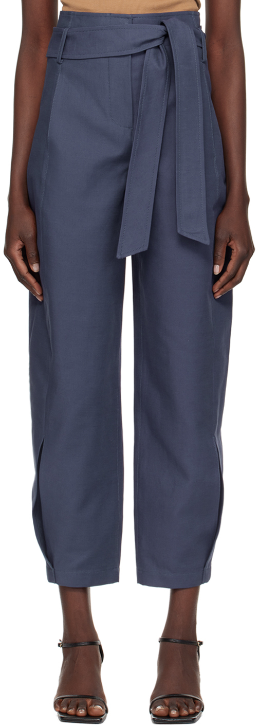 Navy Curved Shape Trousers