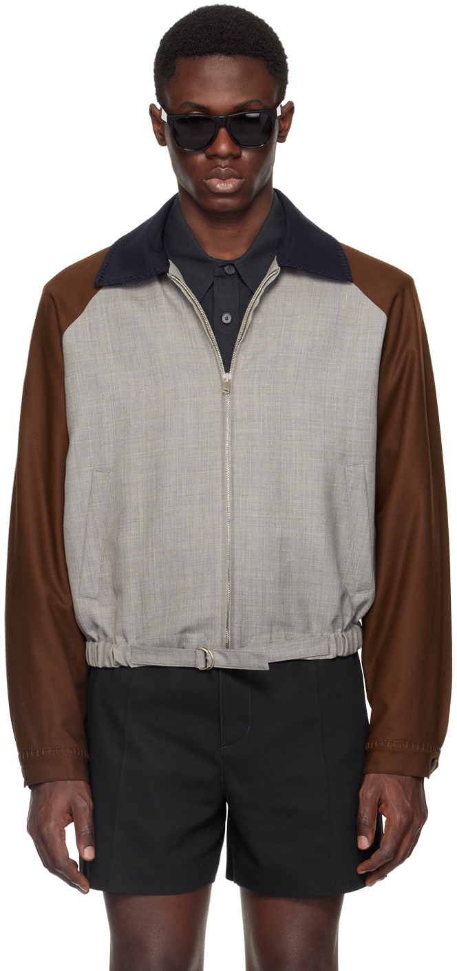 Gray & Brown Zip Jacket