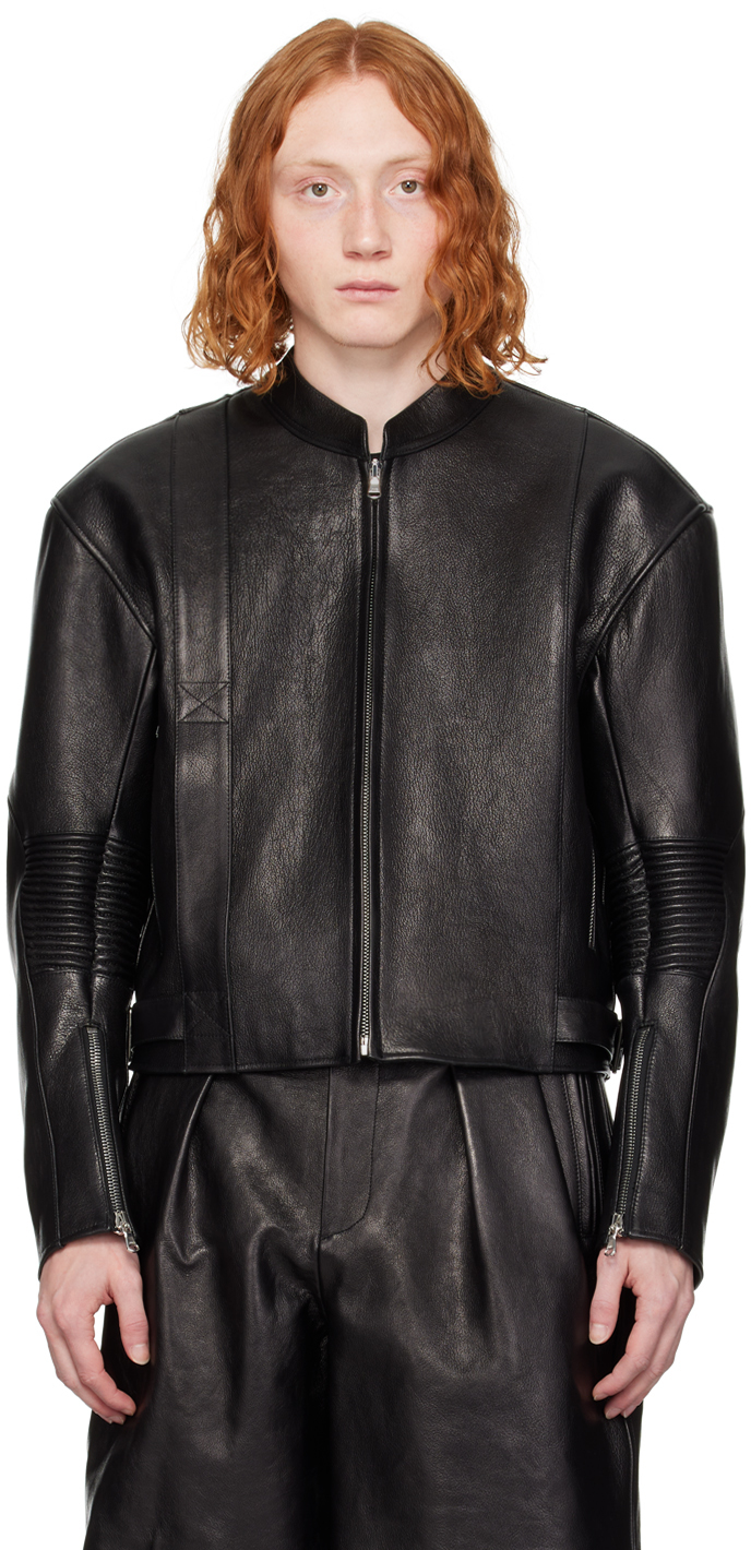 Black 80's Motorcycle Leather Jacket
