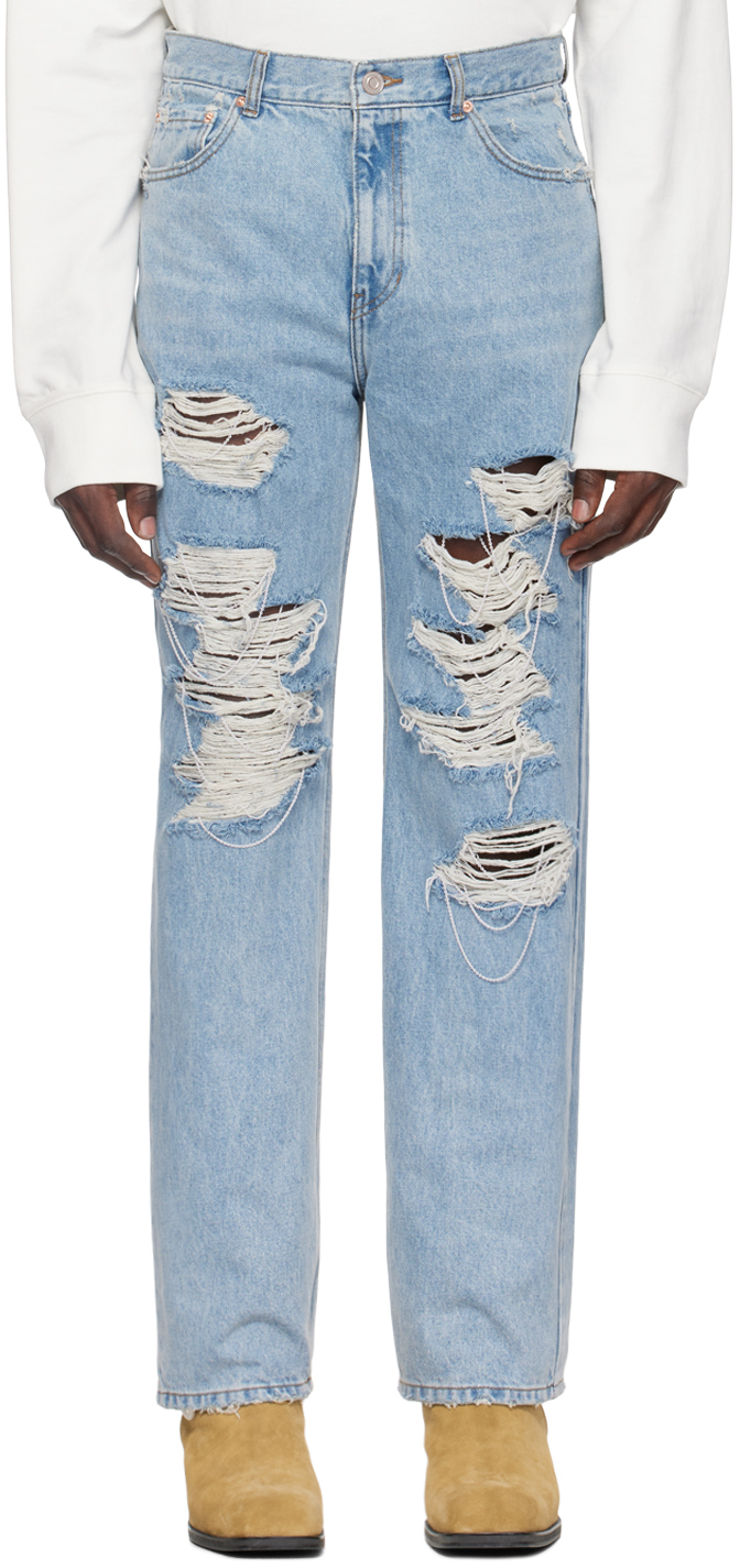 Blue Chain Detail Destroyed Jeans