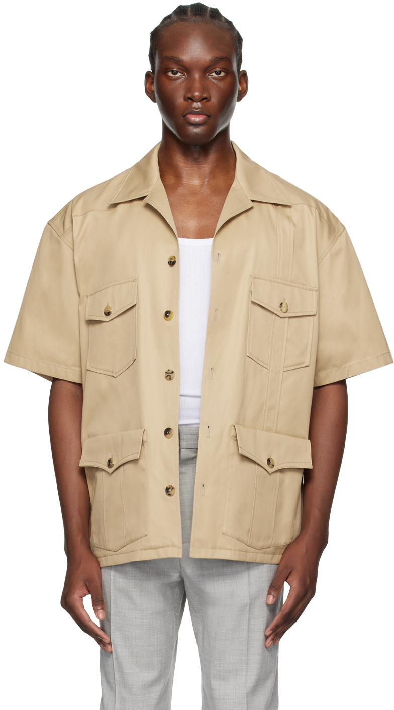 Shop Recto Beige Flap Pocket Shirt