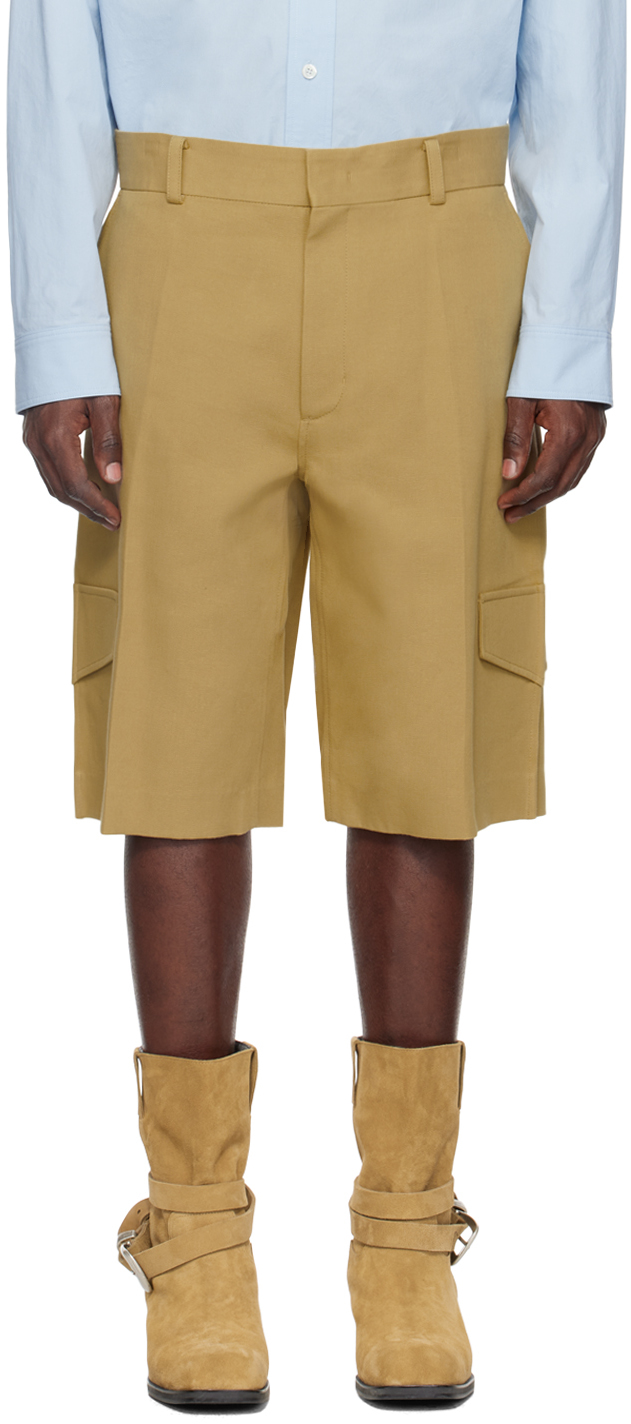 Beige Creased Cargo Shorts