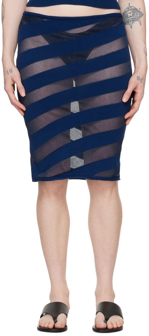 Navy Zebara Midi Skirt