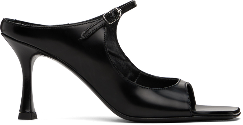 Shop Teurn Studios Black Strappy Leather Heeled Sandals