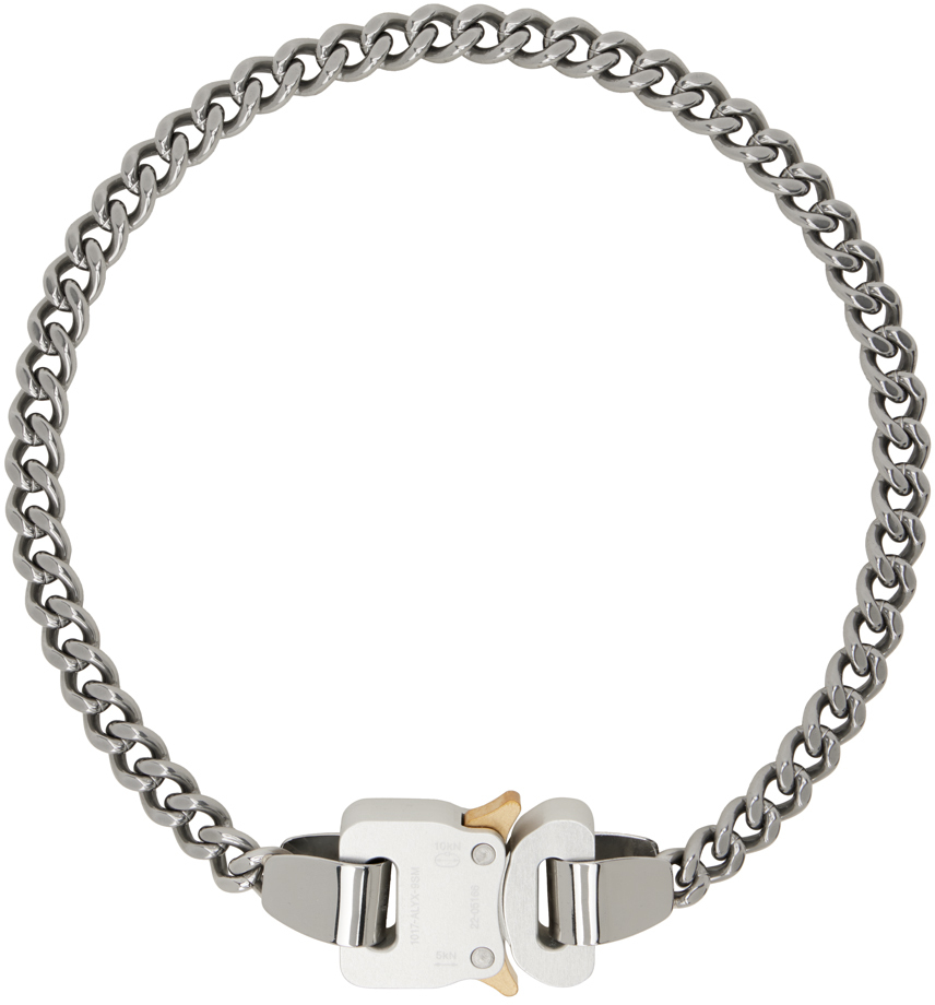 Shop Alyx Silver Metal Buckle Necklace In Gry0002 Silver