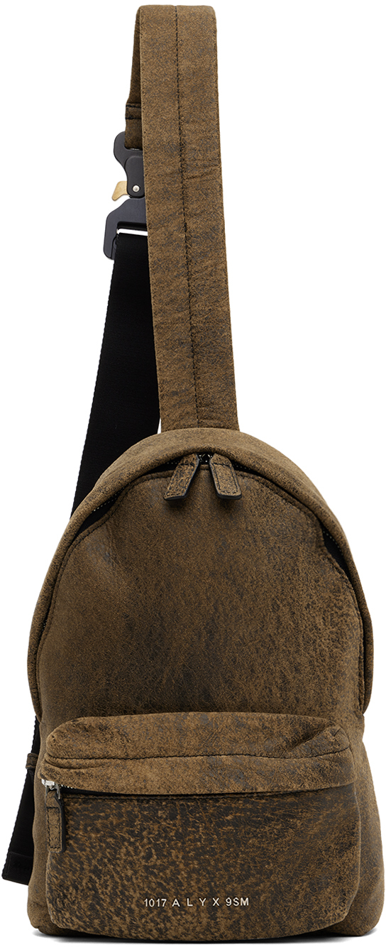 Brown Treated Leather Crossbody Backpack