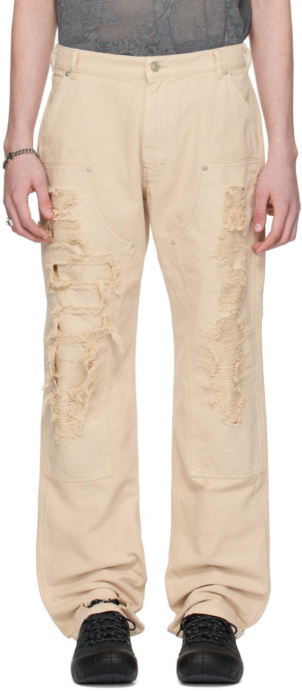 Shop Alyx Off-white Destroyed Carpenter Trousers In Wth0005 Off White