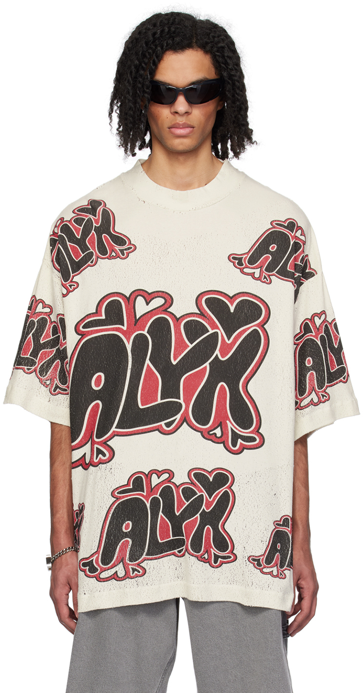 Shop Alyx Beige Oversized Needle Punch T-shirt In Tan
