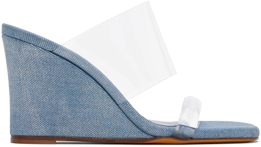 MARYAM NASSIR ZADEH BLUE OLYMPIA WEDGE DENIM HEELED SANDALS 